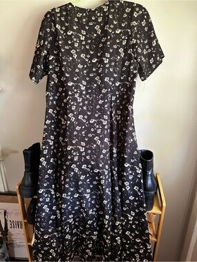 Ecru Black Floral Wrap Midi cardigan